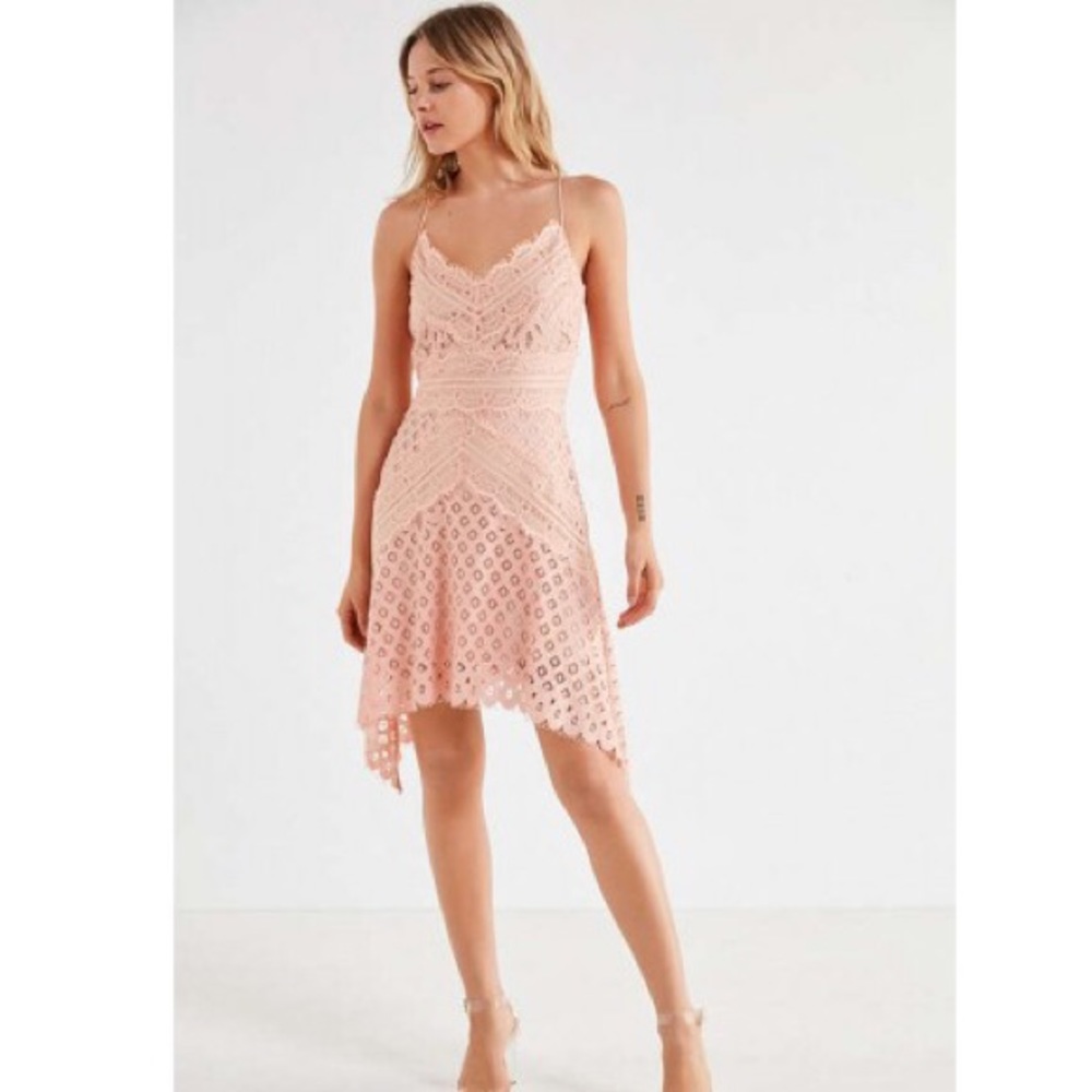 Keepsake Bridges Lace Handkerchief Mini Dress